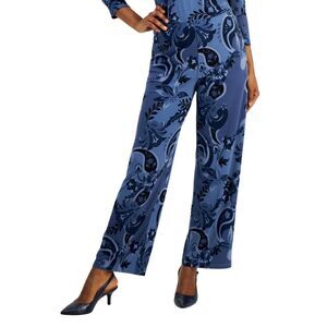 JM Collection Womens L Intrepid Blue Combo Elena Pull On Wide Leg Pants NWT AG73